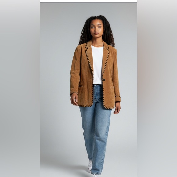 The Limited caramel suede leather jacket with distinctive black stitching trim - Picture 3 of 6